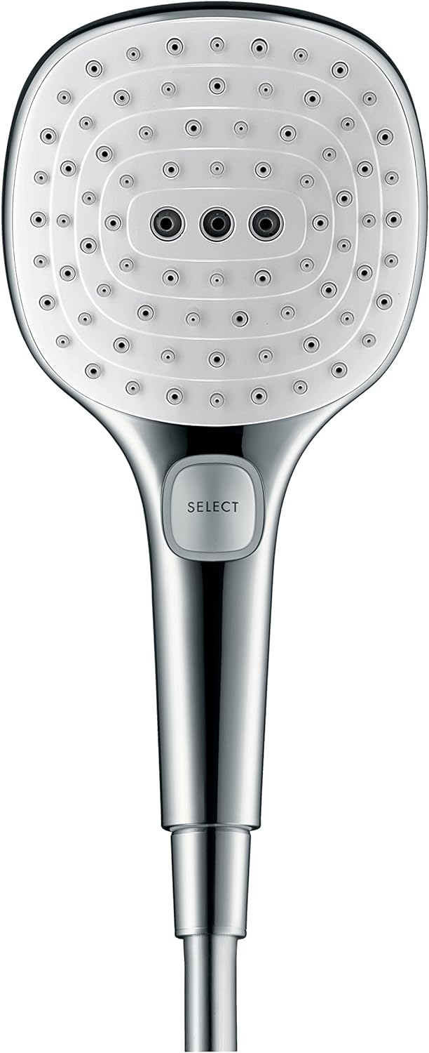 hansgrohe Raindance Select E 120 wassersparendes Duschset 0,90m, 3 Strahlarten, Weiss/Chrom 3 Strahl