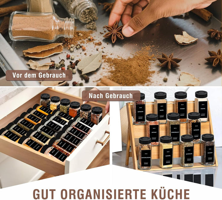 Mocraft 24 Gewürzdosen Eckig Schwarz 120ml, mit 200 Gewürzetiketten Gewürz Organizer 10,5 x 4,5 cm G