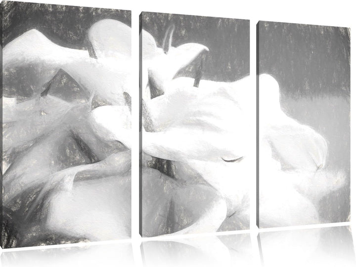 Pixxprint Calla Lilien / 3-Teilig/Gesamtmass 120cm Leinwandbild bespannt auf Holzrahmen/Wandbild Kun