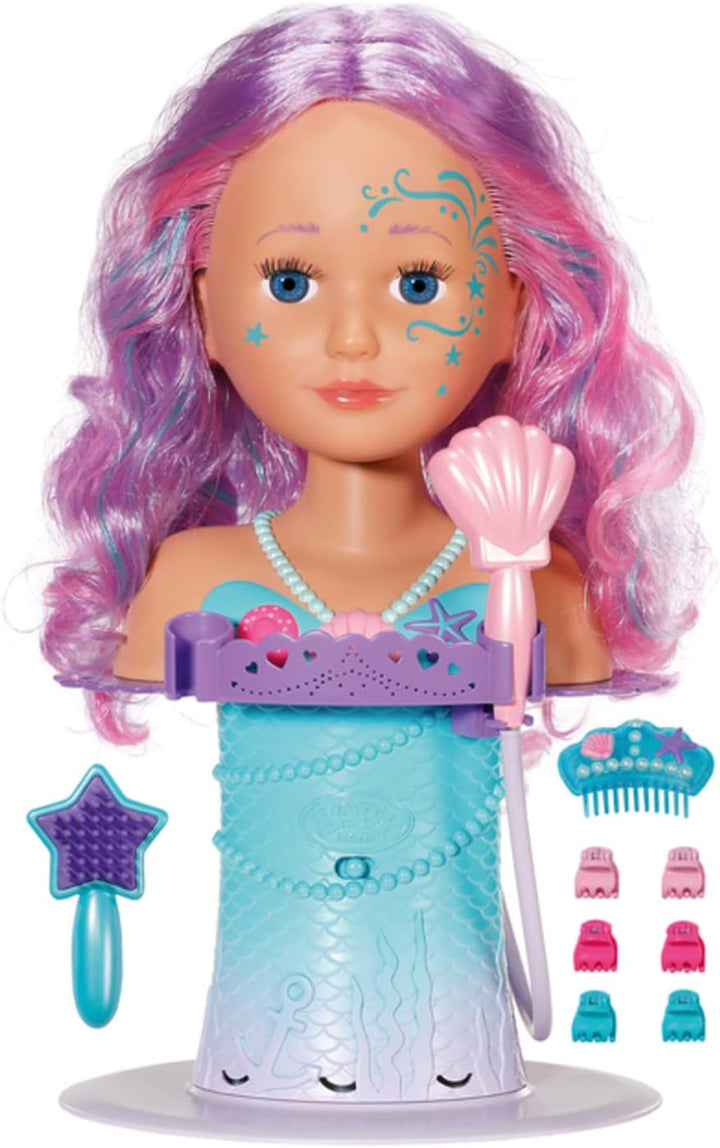 Zapf Creation 830550 BABY born Sister Styling Head Meerjungfrau - Schminkkopf, Frisierkopf, drehbar,