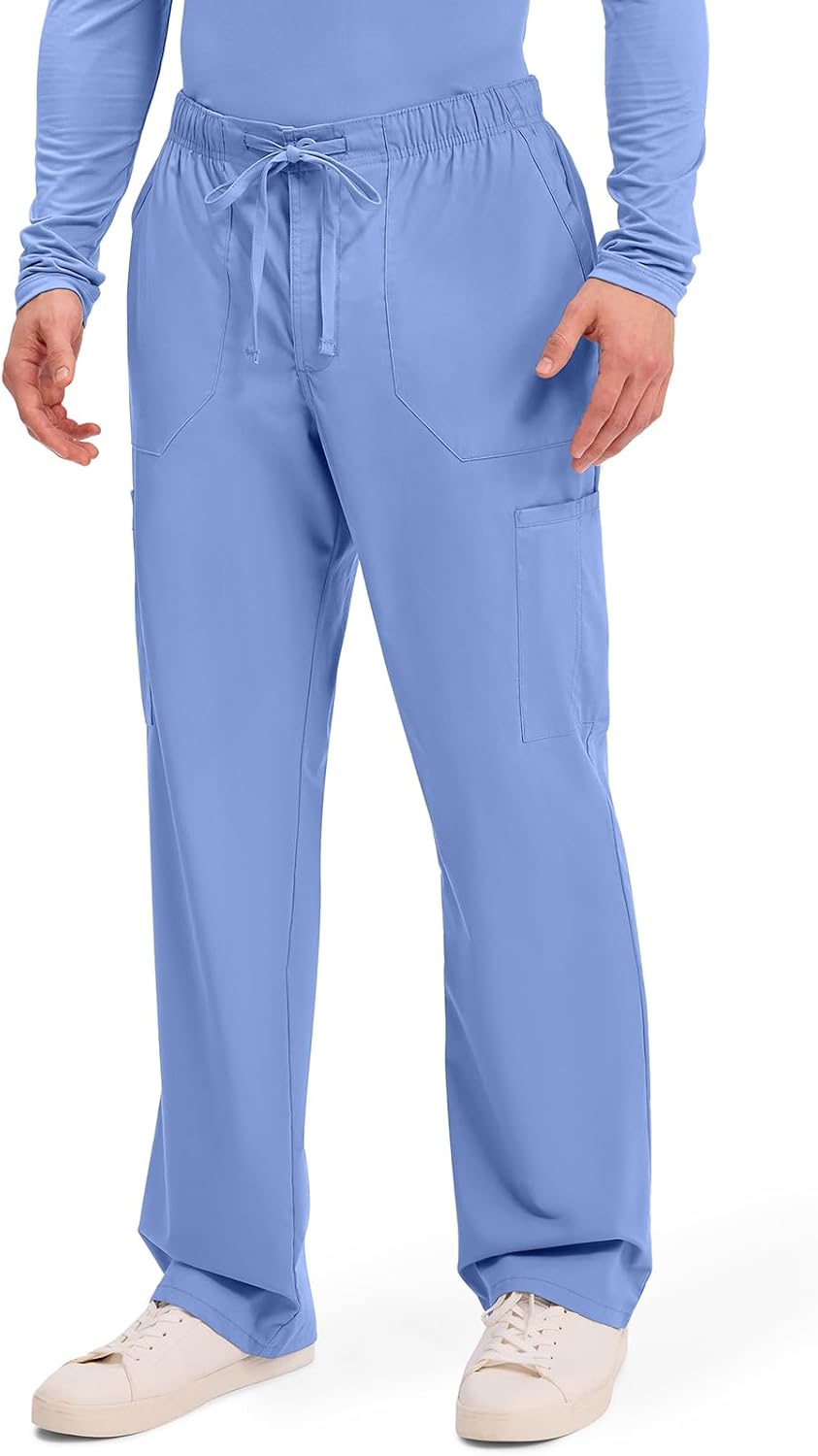 Workwear Professionals Men Scrubs Pant Tapered Leg Fly Front Cargo WW190 M Ciel Blue, M Ciel Blue