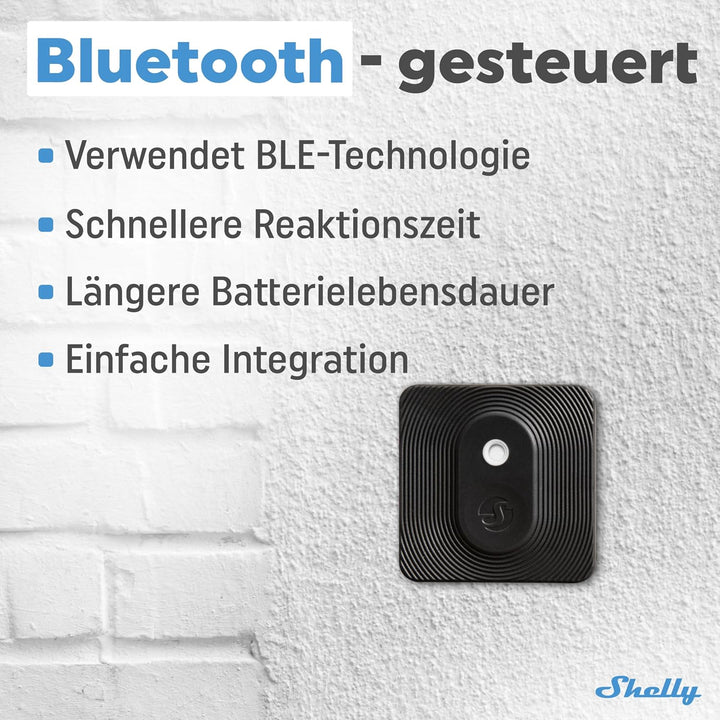 Shelly Blu H&T Schwarz | Bluetooth-gesteuerter Temperatur- und Luftfeuchtigkeitssensor | Spritzwasse