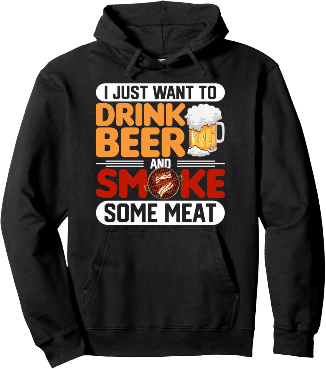 Drink Beer and Smoke Meat Funny BBQ Pit Master Grilling Pullover Hoodie