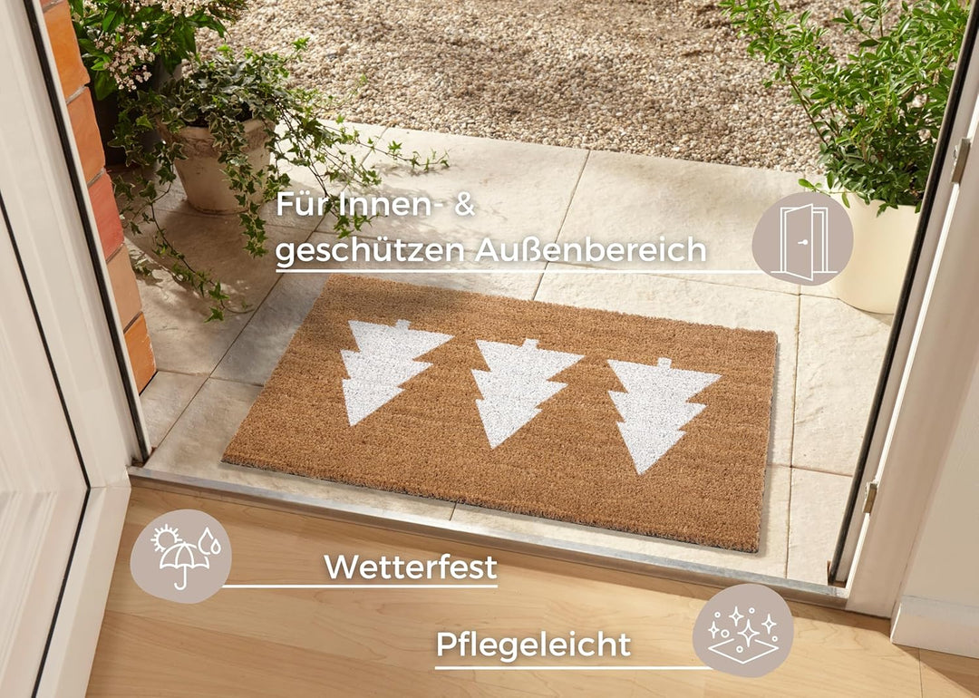 Hanse Home Kokos Fussmatte Weihnachten für Innen - Schmutzfangmatte Natur, Kokosmatte Weihnachtsbäum
