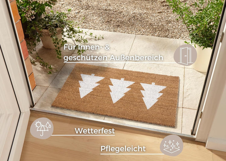 Hanse Home Kokos Fussmatte Weihnachten für Innen - Schmutzfangmatte Natur, Kokosmatte Weihnachtsbäum