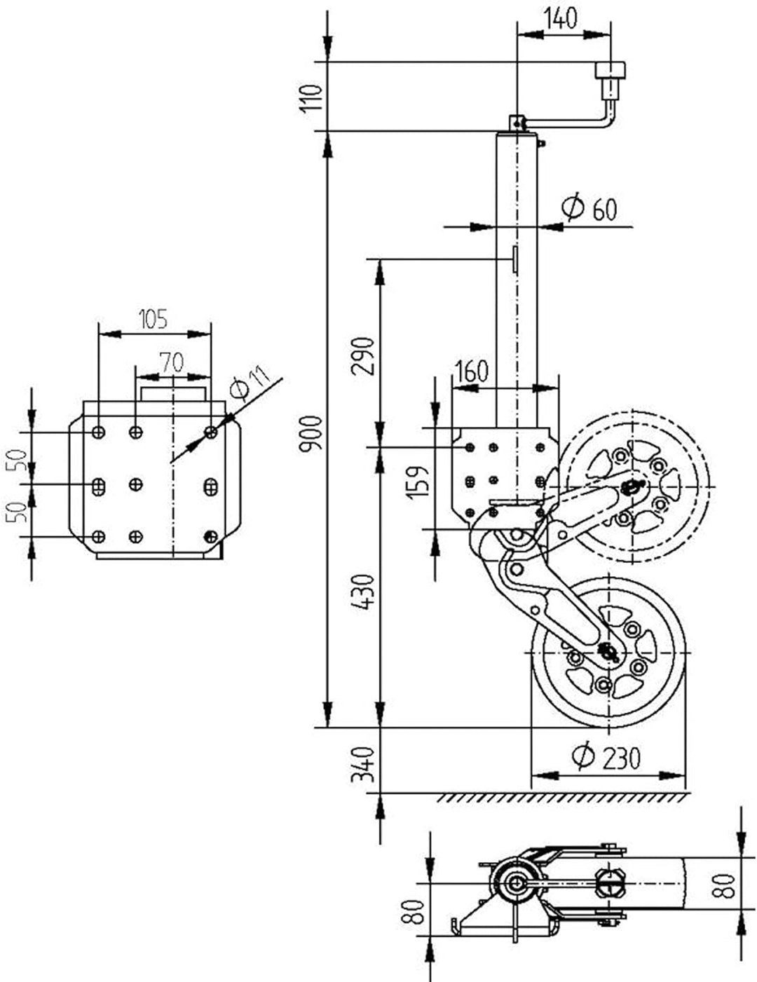 The Drive Automatik Anhänger-Stützrad Stützlast 500KG verlängerter Hub
