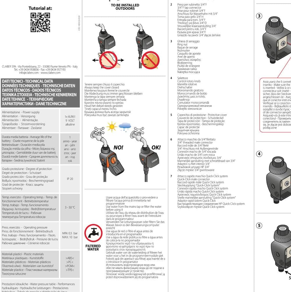 Claber 53922 8422 Aquauno Logica Programmierer, Schwarz/Orange Einzeln