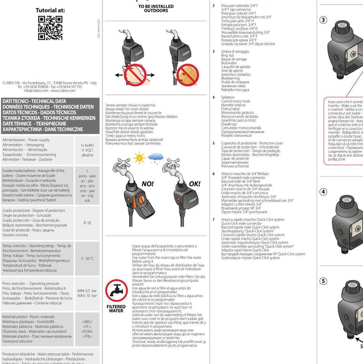 Claber 53922 8422 Aquauno Logica Programmierer, Schwarz/Orange Einzeln