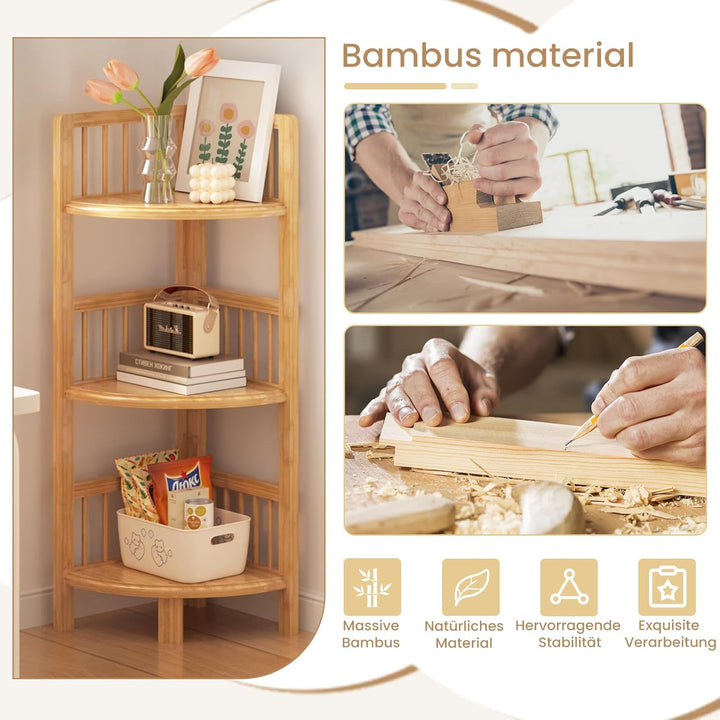 Dripex Eckregal stehend, Bücherregal mit 4 Ablagen, Standregal aus Bambus, 104x30x30cm, Lagerregal f