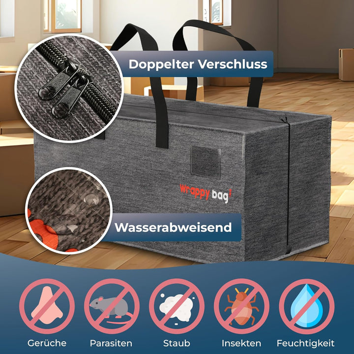 WRAPPYBAG 10er-Set Grosse Kunststoff-Aufbewahrungstaschen – Jumbo XXL Umzugstaschen – Wasserdicht, S