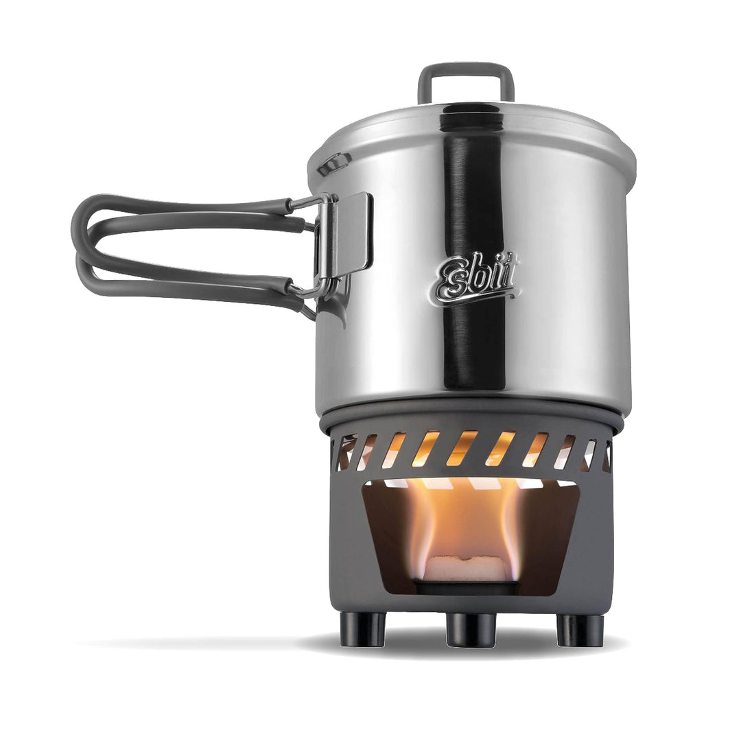 Esbit Trockenbrennstoffkochset - Outdoor Camping Kocher 585 ml mit Edelstahl Topf - klappbare Griffe