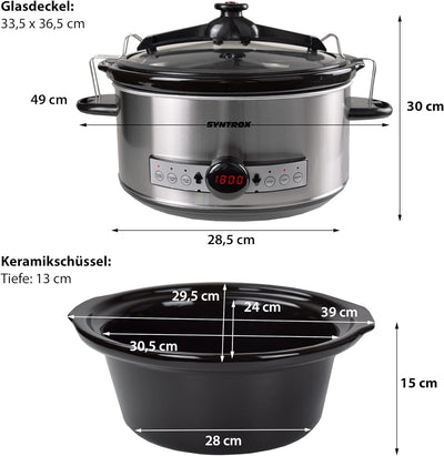 Syntrox Germany Slow Cooker Schongarer 6,5L mit Timer und Warmhaltefunktion - Leistung 320