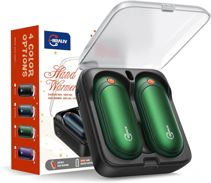 Handwärmer Elektrisch 2er Set, 2000mAh Taschenwärmer Wiederverwendbar Mit 10000mAh Ladebox, 5 Heizst