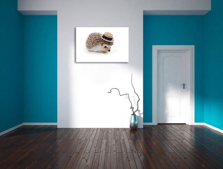 Lustiger Igel mit Hut Format: 100x70 auf Leinwand, XXL riesige Bilder fertig gerahmt mit Keilrahmen,