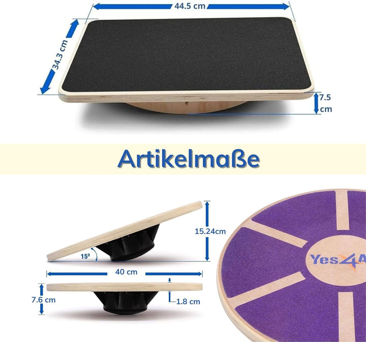 Yes4All Balance Board inkl, Übungsposter mit Griff und rutschfester Oberfläche; Premium Kunststoff-W