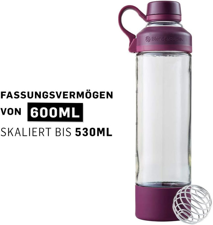 BlenderBottle Mantra Glas Trinkflasche, mit Trinköffnung aus Glas und BlenderBall, geeignet als Yoga