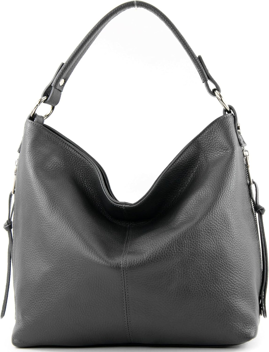 modamoda de - ital. Damen Schultertasche Henkeltasche aus Leder T160 Anthrazitgrau2021, Anthrazitgra