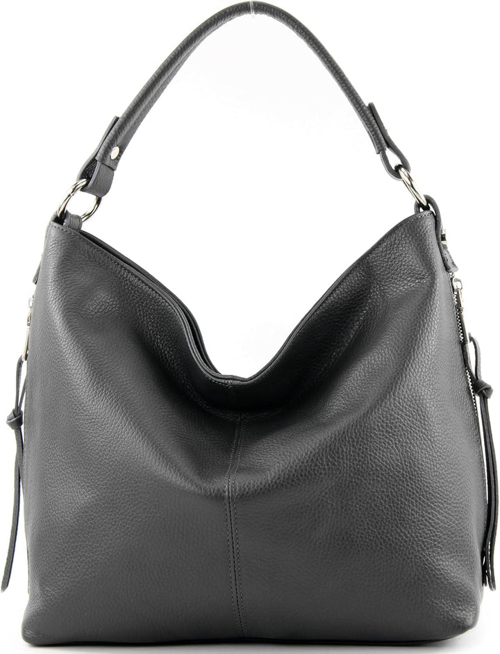 modamoda de - ital. Damen Schultertasche Henkeltasche aus Leder T160 Anthrazitgrau2021, Anthrazitgra