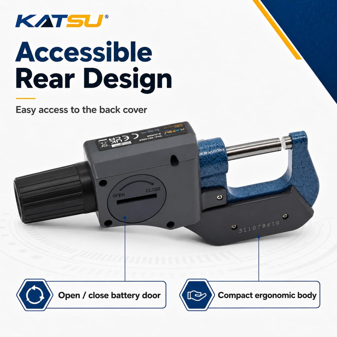 KATSU Digital-Mikrometer 0–25 mm (1 Zoll), elektronisches Aussenmikrometer mit grossem LCD-Display u