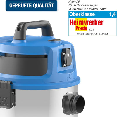 Hyundai Nass- / Trockensauger VCWD1620E, 1600 W, 20l Edelstahltank, Sauger mit Ausgangssteckdose, Ma