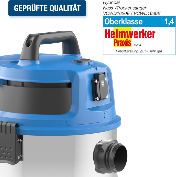 HYUNDAI Nass- / Trockensauger VCWD1630E, 1600 W, 30l Edelstahltank, Sauger mit Ausgangssteckdose, Ma