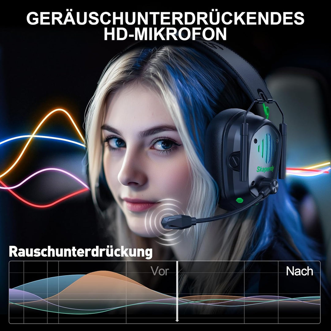 Skapendy VK81 Kabelloses Gaming Headset mit Bluetooth & LED-Licht – Für PS5, PC, Mac, Switch – Über