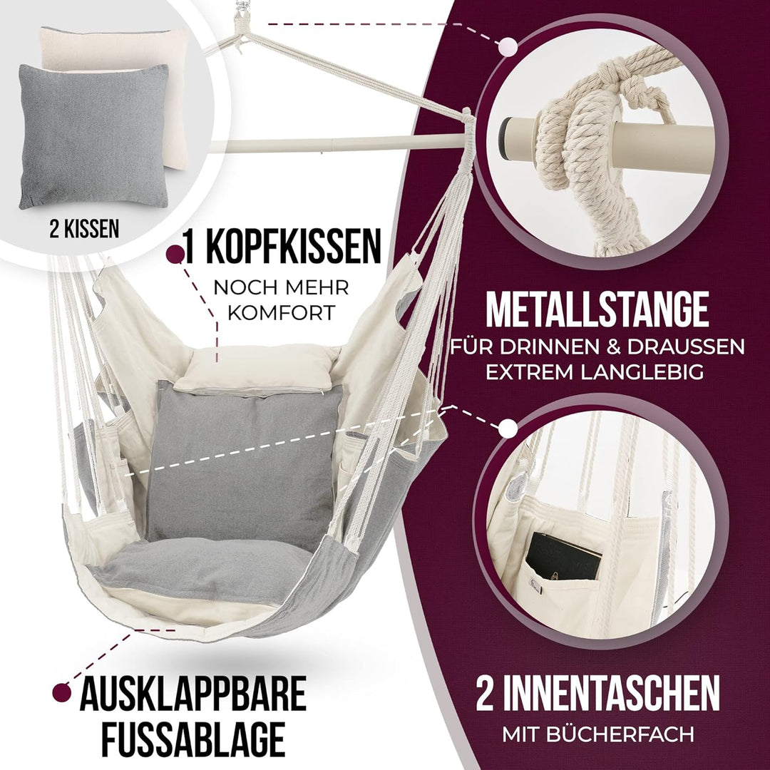 HEIMLING Hängesessel High-Class Outdoor & Indoor XXL [All Inclusive Paket mit Aufhängung + 3 Kissen]