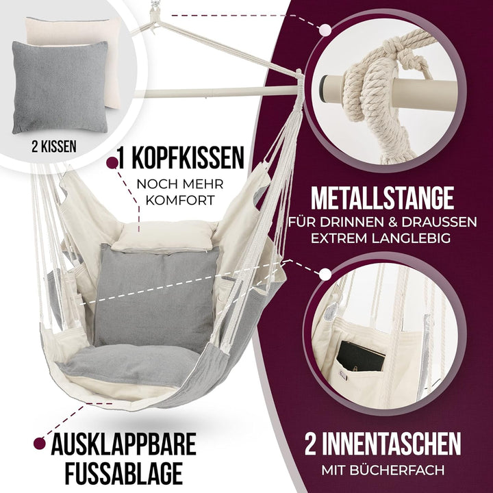 HEIMLING Hängesessel High-Class Outdoor & Indoor XXL [All Inclusive Paket mit Aufhängung + 3 Kissen]