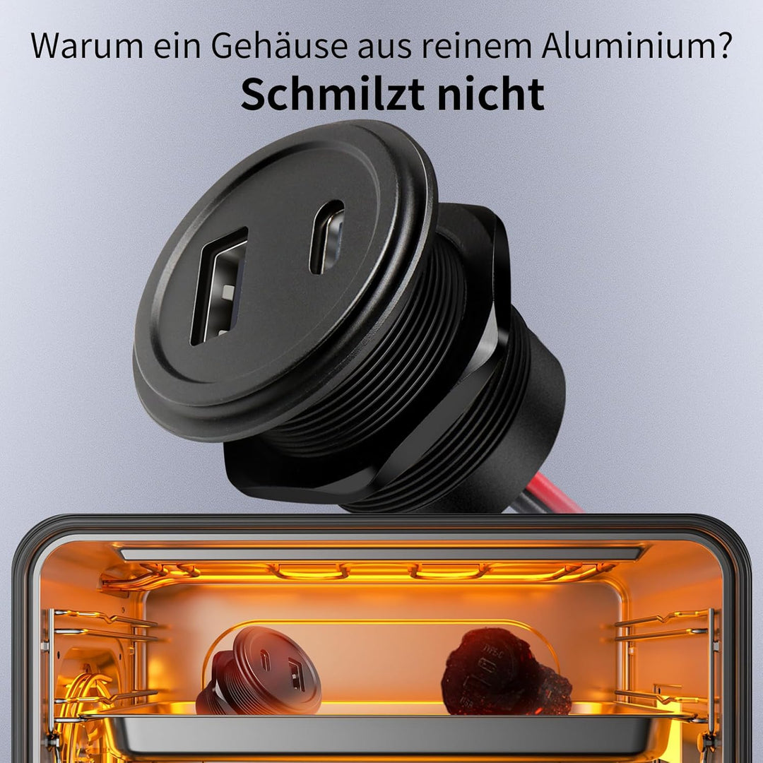 acegoo USB C Steckdose 12V Auto Wohnmobil 48W, Typ C Buchse Einbau Dose Aluminum Wasserdicht 12 Volt