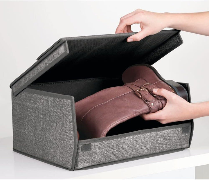 mDesign 8er-Set Schuhaufbewahrung aus Stoff – stapelbare Schuhbox mit Sichtfenster, Klettverschluss