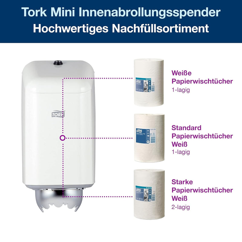 Tork Mini Innenabrollungsspender Weiss M1, Einhändige Bedienung, 200040