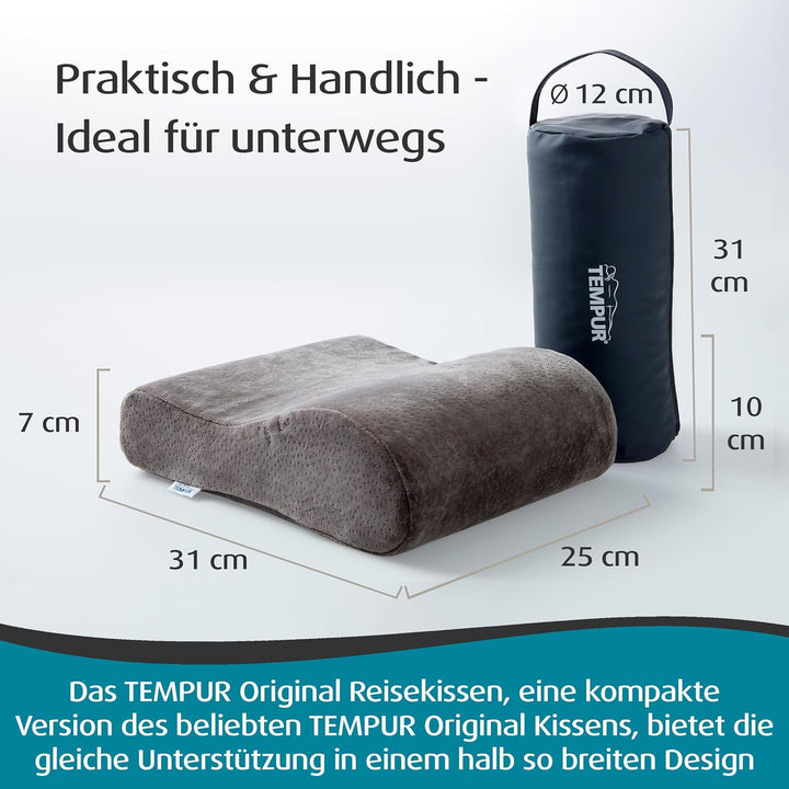 TEMPUR Reisekissen Memory Foam, ergonomisches Reise-Nackenkissen inkl. Tragetasche, Anthrazit, Gröss