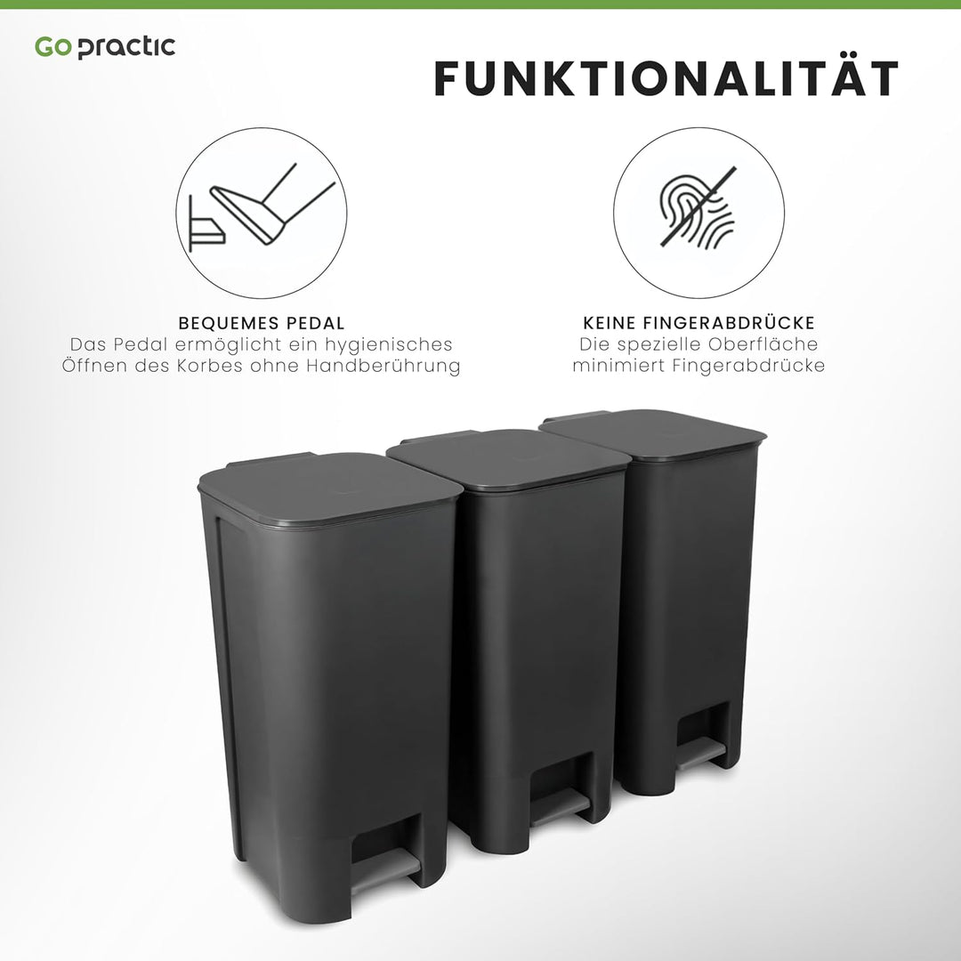 Go Practic Mülleimer Küche Mülltrennsystem 40 L Mit Softclose Deckel Pedal Rollen Abfalleimer Müllbe