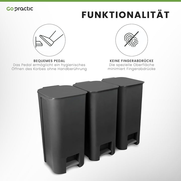 Go Practic Mülleimer Küche Mülltrennsystem 40 L Mit Softclose Deckel Pedal Rollen Abfalleimer Müllbe