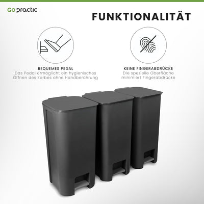 Go Practic Mülleimer Küche Mülltrennsystem 2x 40 L Mit Softclose Deckel Pedal Rollen Abfalleimer Mül