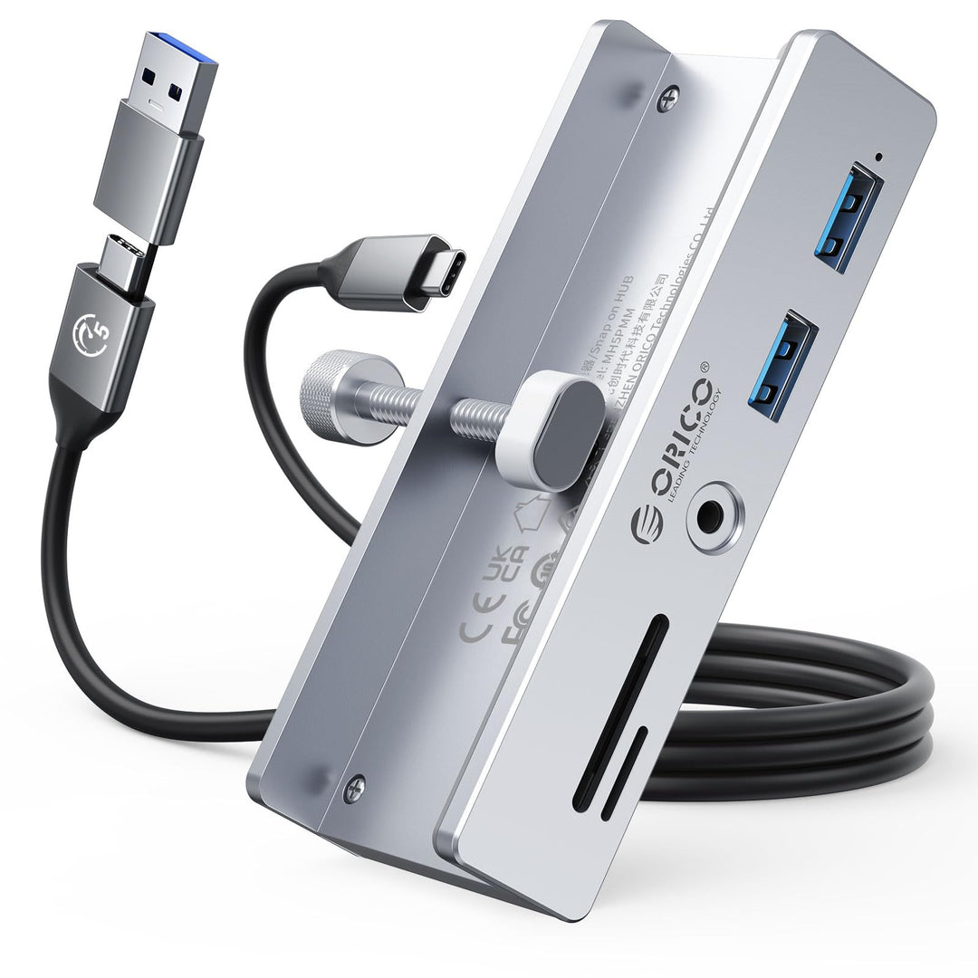 ORICO USB Hub 3.0 Mit SD/TF Kartenleser - 5 in 1 Verteiler Mit 2 USB-A Ports, 3.5 mm Audio, 5Gbps -