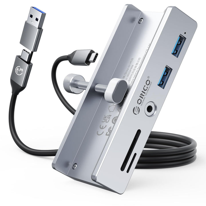 ORICO USB Hub 3.0 Mit SD/TF Kartenleser - 5 in 1 Verteiler Mit 2 USB-A Ports, 3.5 mm Audio, 5Gbps -