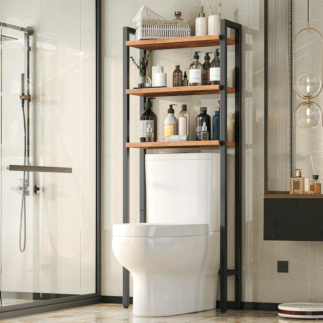 HOOBRO Toilettenregal, Badezimmerregal mit 3 Ablagen, industrielles Multifunktionsregal im Retro-Sti