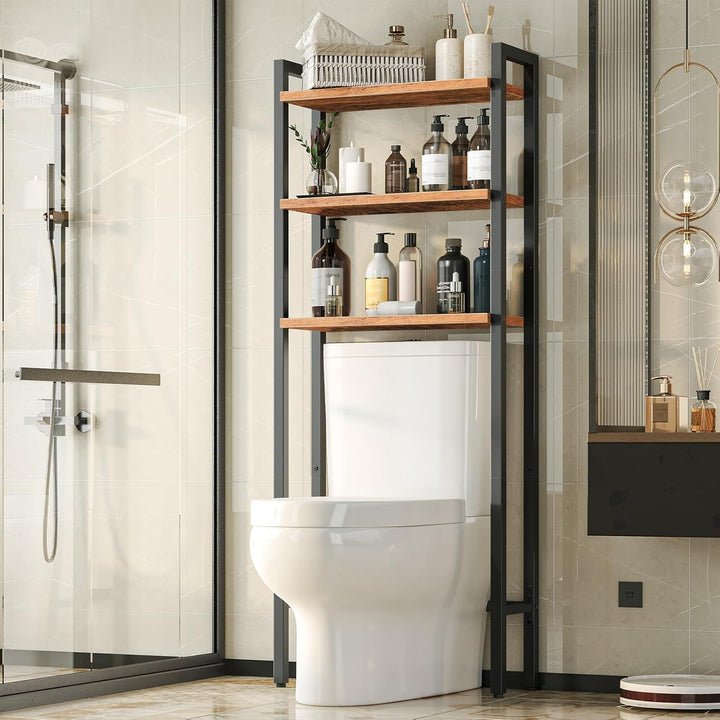 HOOBRO Toilettenregal, Badezimmerregal mit 3 Ablagen, industrielles Multifunktionsregal im Retro-Sti