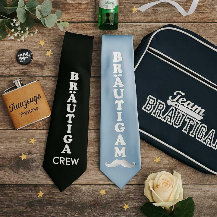 Krawatte JGA Bräutigam &amp; Crew – Lustiges Accessoire für Junggesellenabschied Herren | Alternative zu