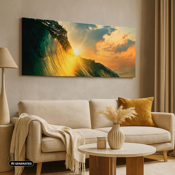 Panorama Bilder auf Leinwand 100x40cm Leinwandbild Meer Welle Wasser Gross Wanddeko Bild Schlafzimme