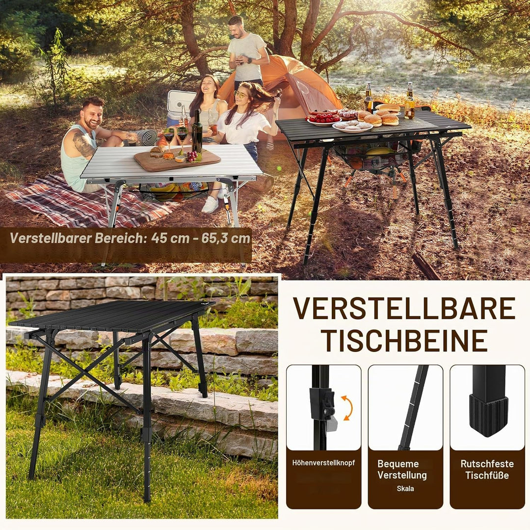 Sportneer Klapptisch Campingtisch für draussen:Tragbarer Picknicktisch mit Verstellbarer Höhe, Klapp