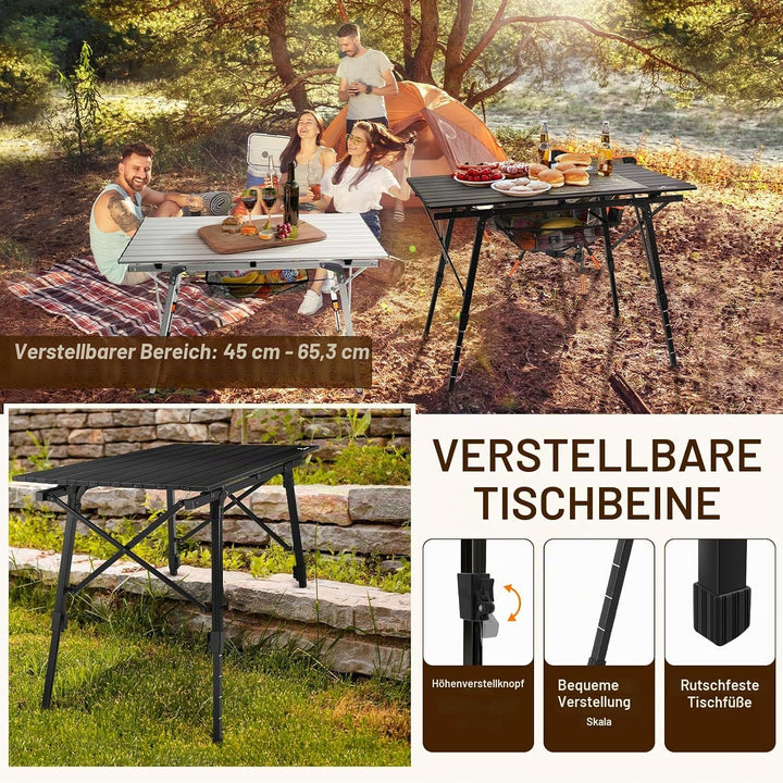 Sportneer Klapptisch Campingtisch für draussen:Tragbarer Picknicktisch mit Verstellbarer Höhe, Klapp