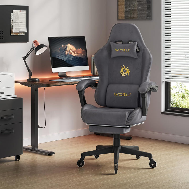 WOLTU Gaming Stuhl,Erwachsenen Computersessel,mit Gummi-Stuhlrollen,Grau | Ergonomisch, mit Verstell