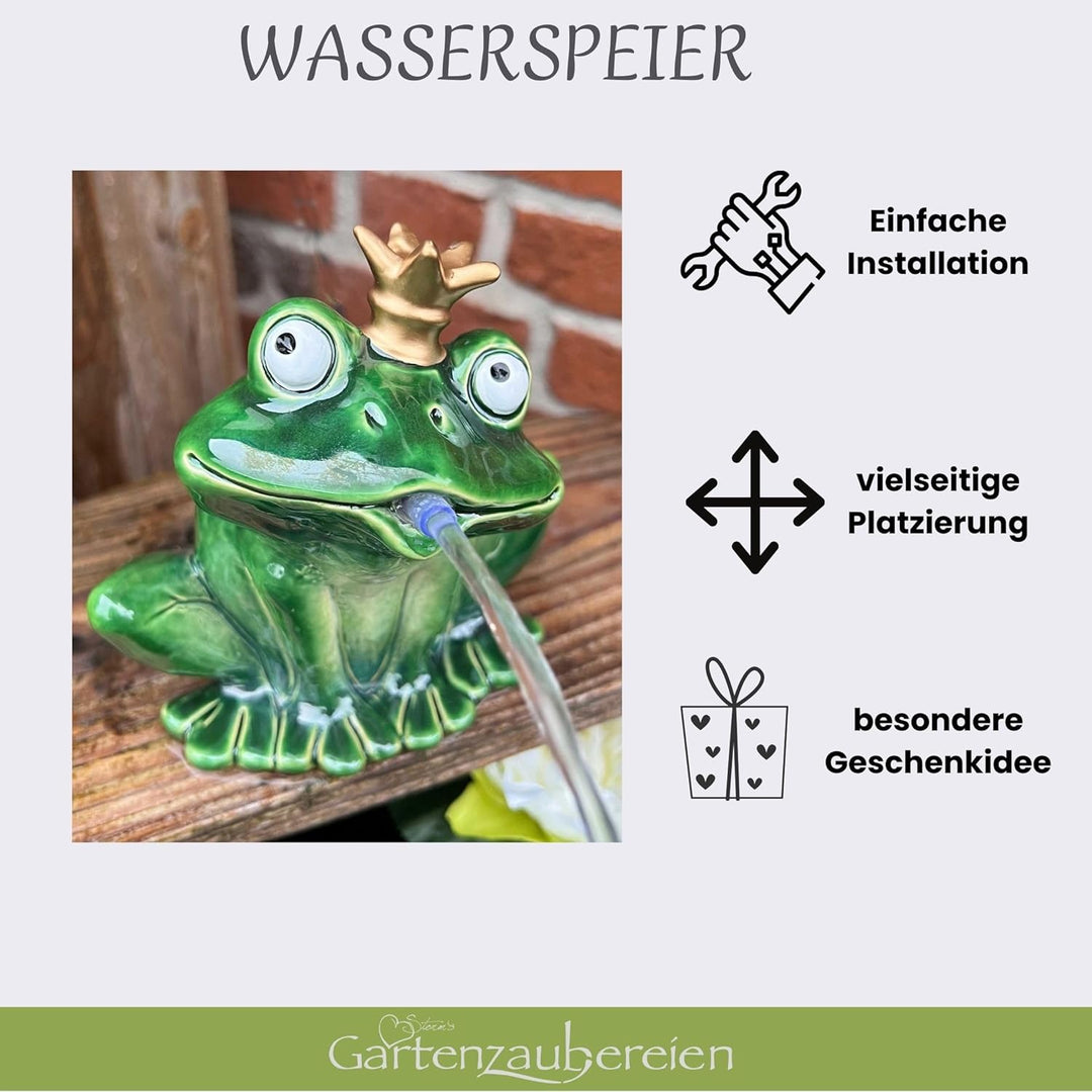 Storm's Gartenzaubereien Wasserspeier Frosch 16cm mit Solarpumpe aus Keramik für Miniteich - Balkon