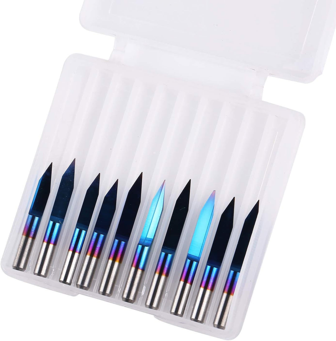 SainSmart Genmitsu 10Pcs Nano Blue Coat Gravierstichel, 30 Grad 0,1 mm Spitze 1/8 "Schaft CNC Fräser