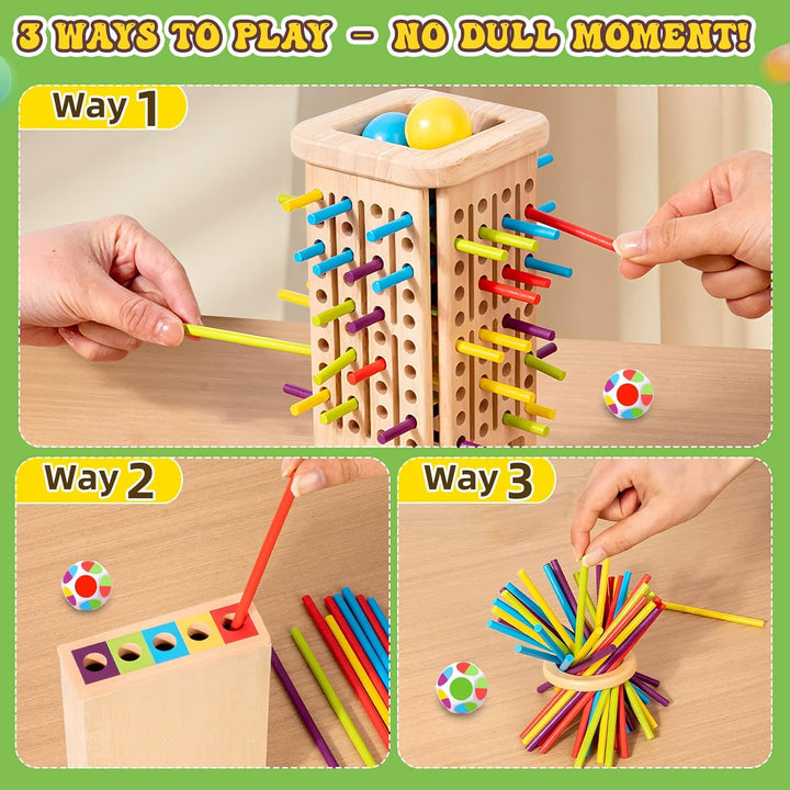 Montessori Brettspiel aus Holz für Kinder Spiel 40 Stück Bunte Holzstäbchen Würfelspiel Lernspielzeu