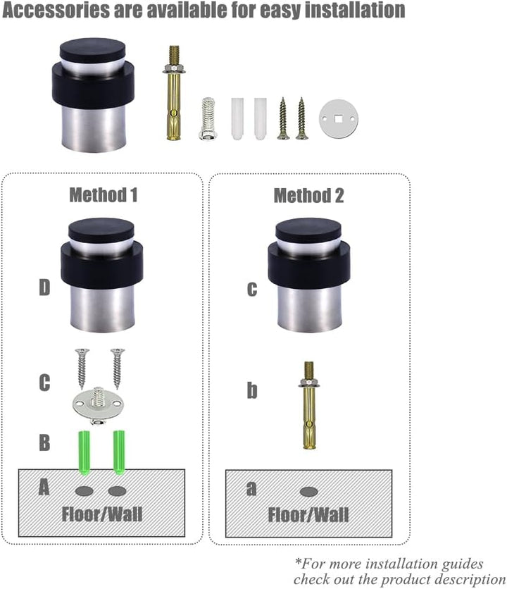 8 x Türstopper Höhe 45 mm Edelstahl mit Gummipuffer Wandmontage oder Bodenmontage 45mm, 45mm
