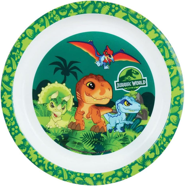 Fun House 0066 Jurassic World Dinosaurier-Mahlzeitenset für Kinder mit 22 cm flacher Teller, 16 cm t