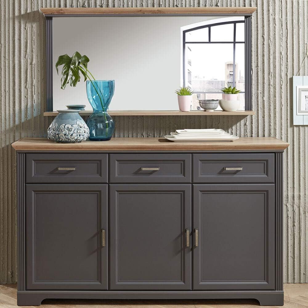 Lomadox Spiegel mit Rahmen und Ablageboden Landhaus Wandspiegel Graphit Grau